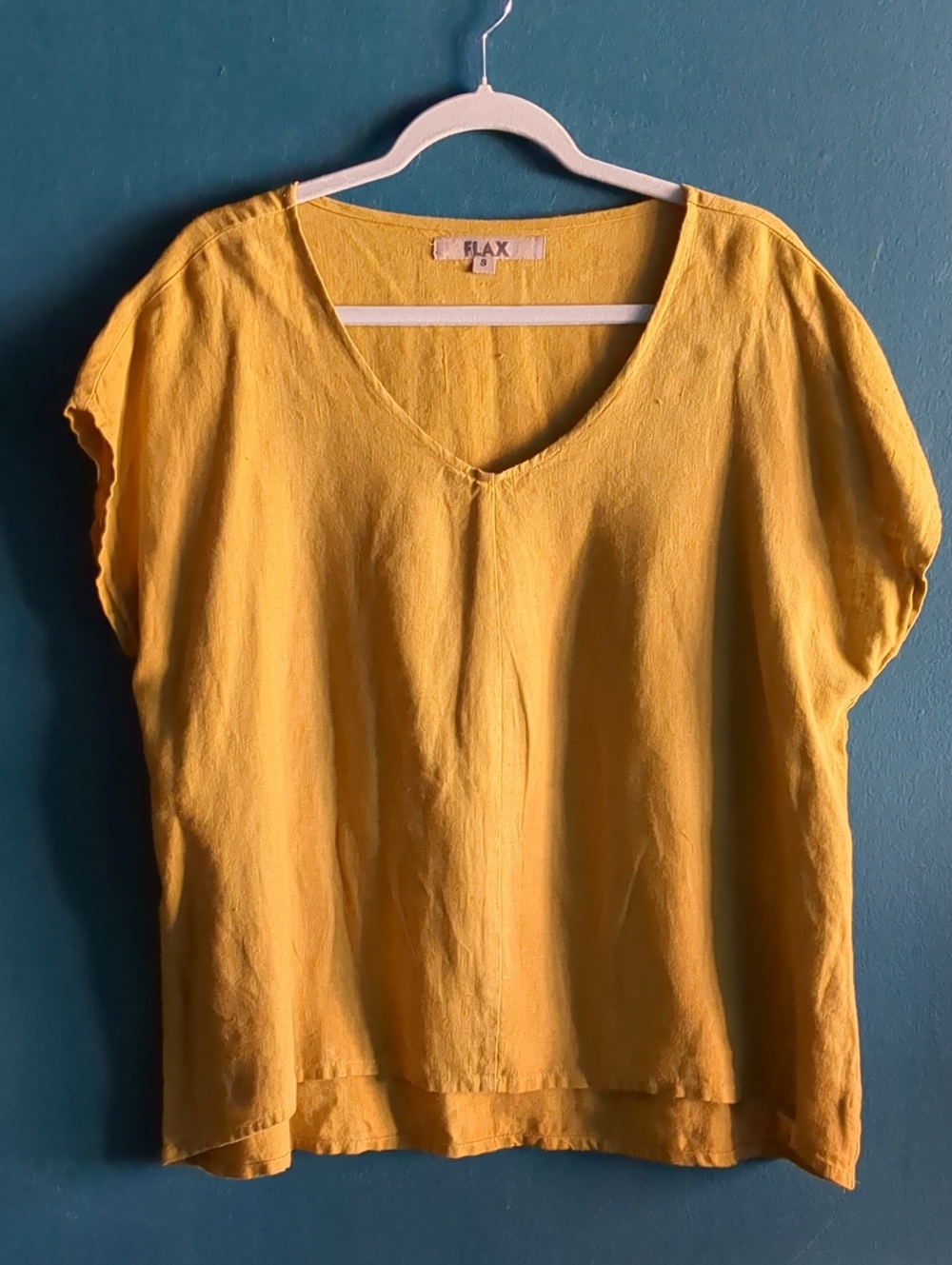 Flax 100% Linen Mustard Yellow V-Neck Tunic, Oversized